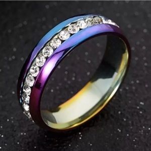 LGBTQ Vibrant Rainbow 🌈 Color Crystal Band Ring
